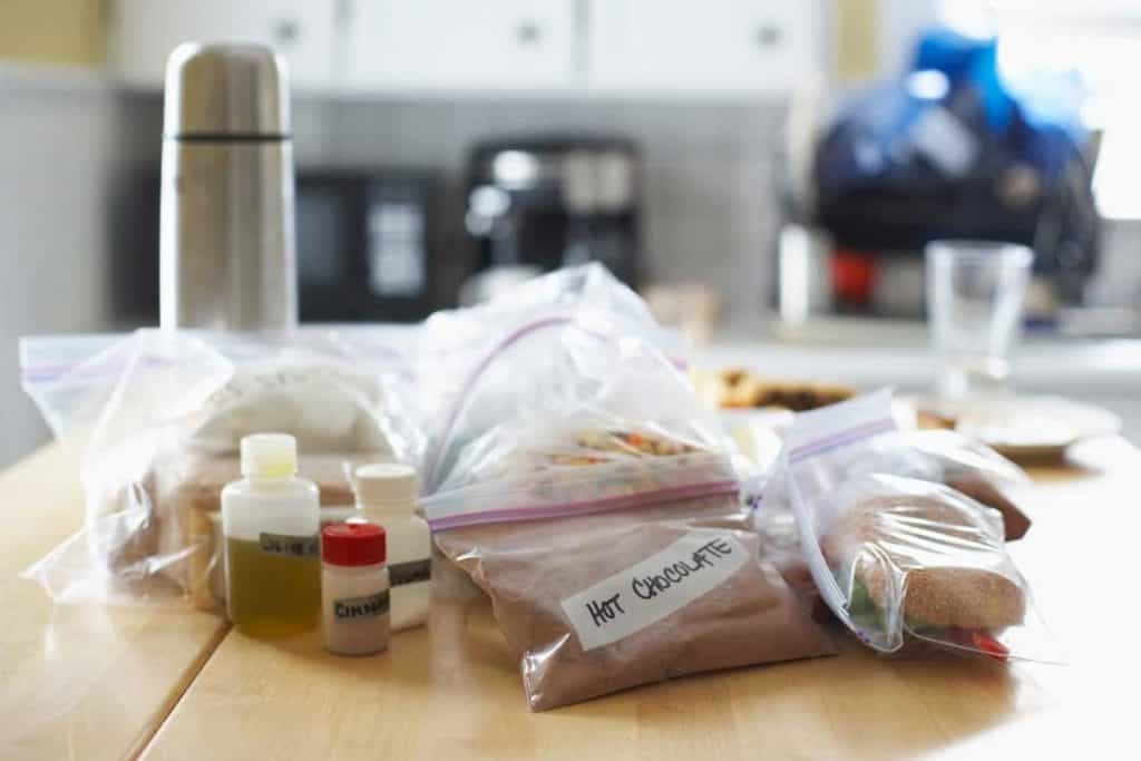 Food packed in kitchen counter